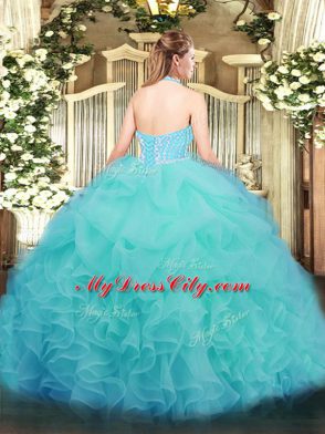Ball Gowns Beading and Ruffles Quinceanera Dresses Lace Up Tulle Sleeveless Floor Length