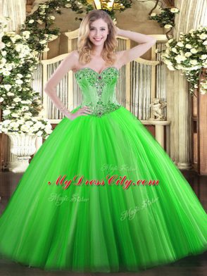 Sleeveless Floor Length Beading Lace Up Vestidos de Quinceanera