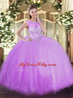 Floor Length Zipper Quinceanera Dresses Lavender for Sweet 16 and Quinceanera with Beading