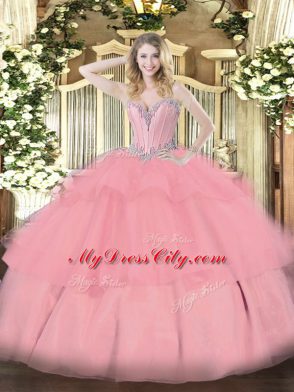 Sweetheart Sleeveless Lace Up Quinceanera Gown Baby Pink Tulle
