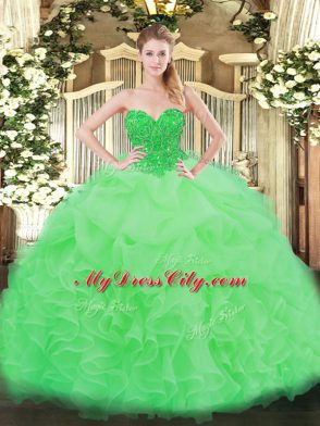 Apple Green Ball Gowns Organza Sweetheart Sleeveless Ruffles Floor Length Lace Up Quinceanera Gowns