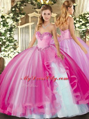 Sleeveless Lace Up Floor Length Beading and Ruffles Vestidos de Quinceanera