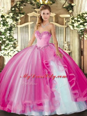 Sleeveless Lace Up Floor Length Beading and Ruffles Vestidos de Quinceanera