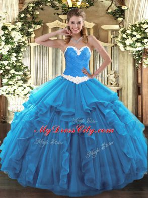 Classical Sleeveless Lace Up Floor Length Appliques and Ruffles Sweet 16 Dresses
