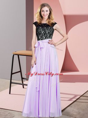 Floor Length Empire Sleeveless Lavender Dress for Prom Lace Up