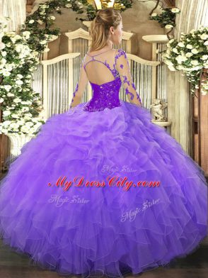 Unique Lace and Ruffles Vestidos de Quinceanera Red Lace Up Long Sleeves Floor Length