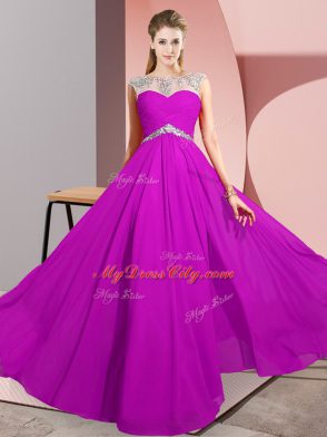 Top Selling Fuchsia Clasp Handle Scoop Beading Prom Dresses Chiffon Sleeveless