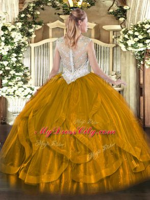 Purple Ball Gowns Beading and Ruffles 15th Birthday Dress Zipper Tulle Sleeveless Floor Length