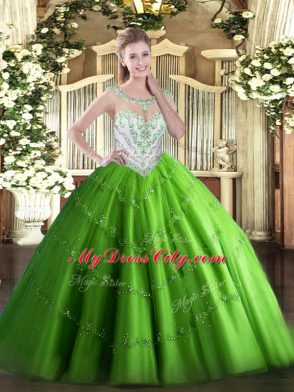 Stylish Ball Gowns Beading and Appliques Ball Gown Prom Dress Zipper Tulle Sleeveless Floor Length