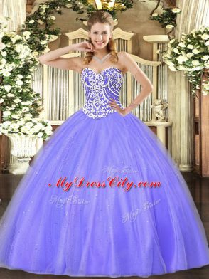 Gorgeous Lavender Sleeveless Tulle Lace Up 15 Quinceanera Dress for Military Ball and Sweet 16 and Quinceanera