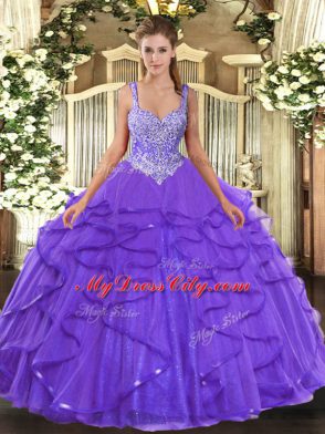 Attractive Sleeveless Lace Up Floor Length Beading and Ruffles Quinceanera Dress