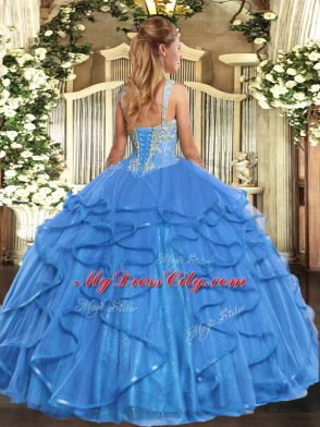 Attractive Sleeveless Lace Up Floor Length Beading and Ruffles Quinceanera Dress