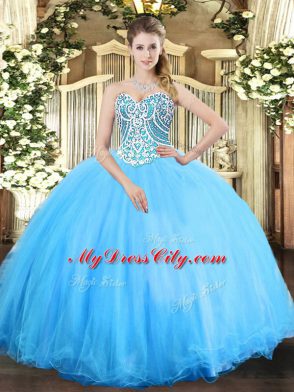 Sweetheart Sleeveless Lace Up Quinceanera Gown Aqua Blue Tulle