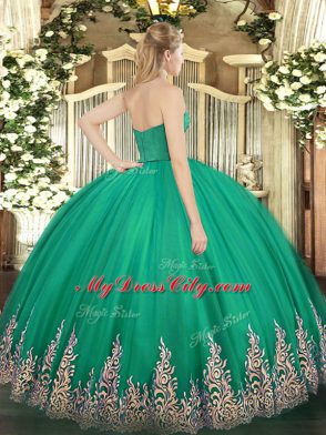 Floor Length Blue Quinceanera Dresses Tulle Sleeveless Appliques