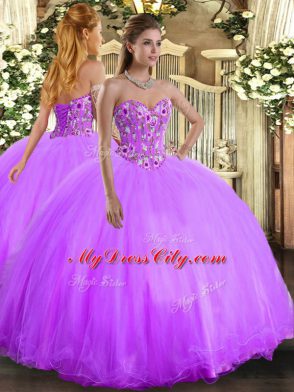 Best Selling Lavender Sleeveless Embroidery Floor Length Ball Gown Prom Dress