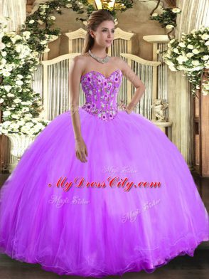 Best Selling Lavender Sleeveless Embroidery Floor Length Ball Gown Prom Dress