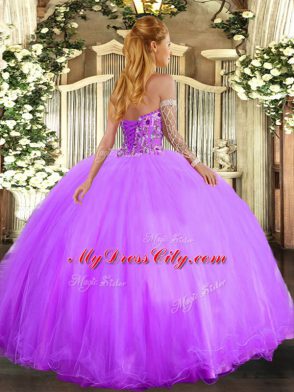 Best Selling Lavender Sleeveless Embroidery Floor Length Ball Gown Prom Dress