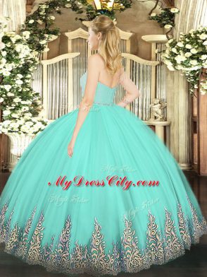 Apple Green Ball Gowns Tulle Sweetheart Sleeveless Beading and Lace and Appliques Floor Length Zipper Quinceanera Dresses