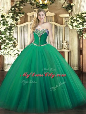 Elegant Turquoise Sleeveless Tulle Lace Up Quinceanera Dress for Military Ball and Sweet 16 and Quinceanera