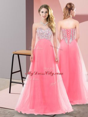 Superior Sleeveless Lace Up Floor Length Beading Prom Evening Gown