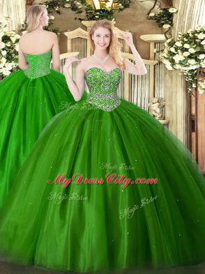 Fancy Green Sleeveless Tulle Lace Up 15th Birthday Dress for Military Ball and Sweet 16 and Quinceanera