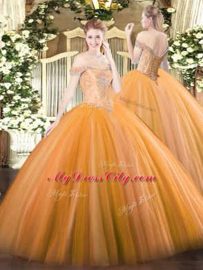 Sumptuous Floor Length Ball Gowns Sleeveless Orange Sweet 16 Dresses Lace Up