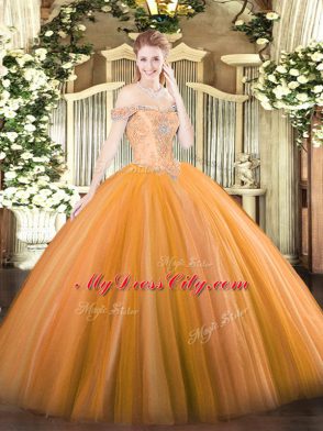 Sumptuous Floor Length Ball Gowns Sleeveless Orange Sweet 16 Dresses Lace Up