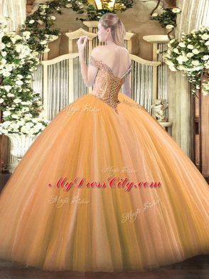 Sumptuous Floor Length Ball Gowns Sleeveless Orange Sweet 16 Dresses Lace Up