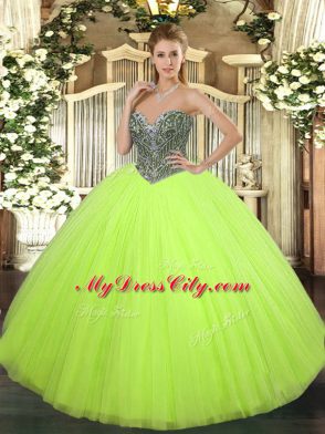 Sweetheart Sleeveless Vestidos de Quinceanera Floor Length Beading Yellow Green Tulle