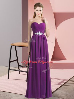 Exquisite Purple Chiffon Lace Up Sweetheart Sleeveless Floor Length Prom Dress Beading