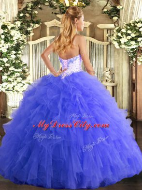 Baby Blue Tulle Lace Up Sweetheart Sleeveless Floor Length Quinceanera Gowns Beading and Ruffles