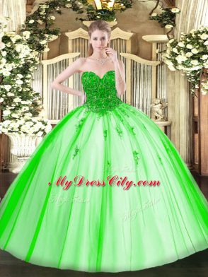 Sexy Tulle Lace Up Sweetheart Sleeveless Floor Length Quinceanera Gown Beading