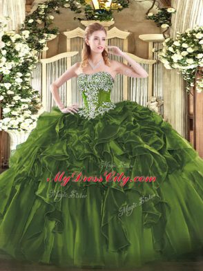 Exquisite Sleeveless Beading and Ruffles Lace Up Quince Ball Gowns
