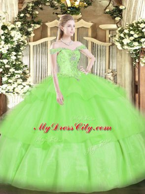 Organza Sleeveless Floor Length Sweet 16 Quinceanera Dress and Beading and Ruffled Layers