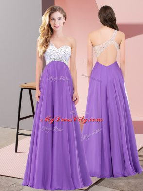 Lovely Eggplant Purple Dress for Prom Prom and Party with Beading One Shoulder Sleeveless Lace Up