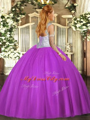 High End Floor Length Ball Gowns Sleeveless Eggplant Purple Vestidos de Quinceanera Lace Up