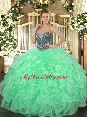 Floor Length Apple Green Quince Ball Gowns Sweetheart Sleeveless Lace Up