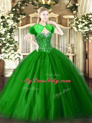 New Style Green Sleeveless Beading Floor Length 15th Birthday Dress