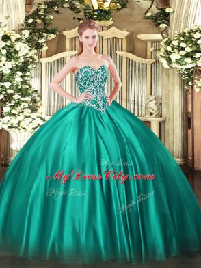 Shining Sweetheart Sleeveless Lace Up Vestidos de Quinceanera Turquoise Satin