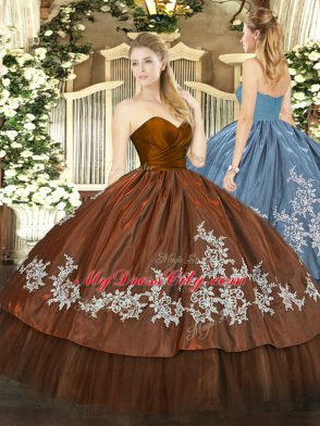 Brown Organza and Taffeta Zipper Sweetheart Sleeveless Floor Length Quinceanera Gowns Embroidery