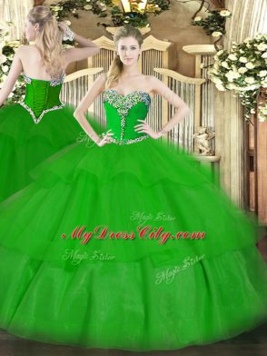 On Sale Sweetheart Sleeveless Lace Up Sweet 16 Dresses Green Tulle