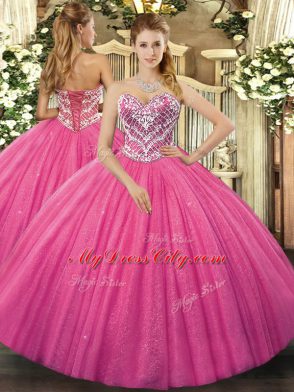 Custom Made Tulle Sleeveless Floor Length Quinceanera Dress and Beading