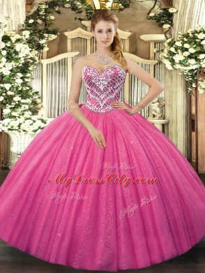 Custom Made Tulle Sleeveless Floor Length Quinceanera Dress and Beading