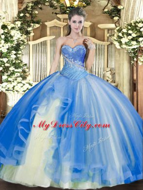 Sweetheart Sleeveless Lace Up 15 Quinceanera Dress Baby Blue Tulle