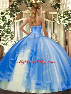Sweetheart Sleeveless Lace Up 15 Quinceanera Dress Baby Blue Tulle