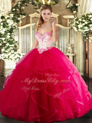 Enchanting Sleeveless Lace Up Floor Length Beading and Ruffles Quinceanera Gowns