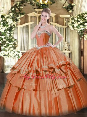 Beading and Ruffled Layers Quinceanera Dress Rust Red Lace Up Sleeveless Floor Length