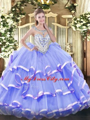 Top Selling Ball Gowns Quinceanera Dresses Lavender Scoop Organza Sleeveless Floor Length Zipper