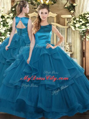 Sumptuous Teal Sleeveless Ruffles Floor Length Quinceanera Dress