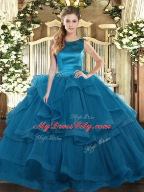 Sumptuous Teal Sleeveless Ruffles Floor Length Quinceanera Dress